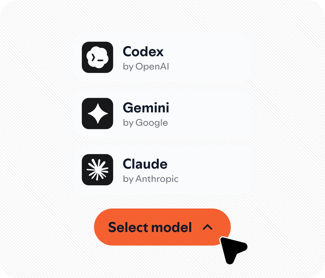 Model selector for switching between Codex, Gemini, and Claude